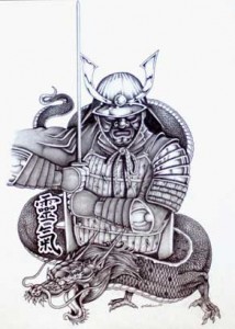 Disegno di un tatuaggio samurai